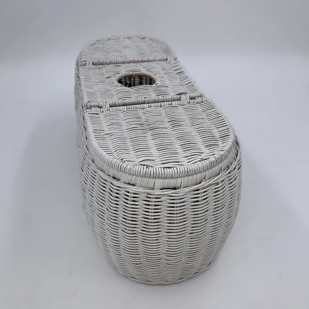 Vintage Handwoven Rattan Wicker 3 Part Tissue Basket White Storage Multipurpose